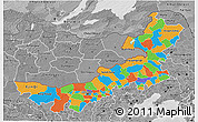 Political 3D Map of Nei Mongol Zizhiqu, desaturated