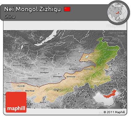 Satellite 3D Map of Nei Mongol Zizhiqu, desaturated