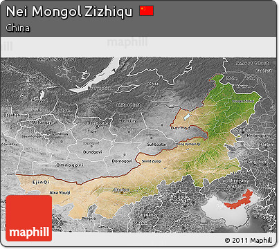Satellite 3D Map of Nei Mongol Zizhiqu, desaturated