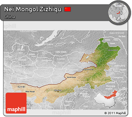 Satellite 3D Map of Nei Mongol Zizhiqu, lighten, desaturated