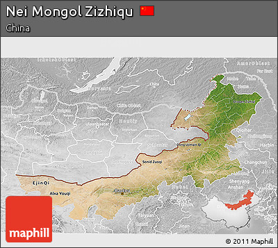 Satellite 3D Map of Nei Mongol Zizhiqu, lighten, desaturated