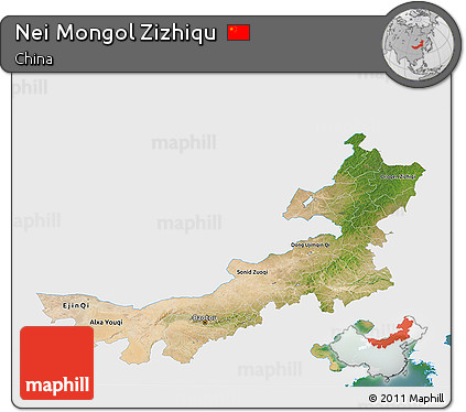 Satellite 3D Map of Nei Mongol Zizhiqu, single color outside