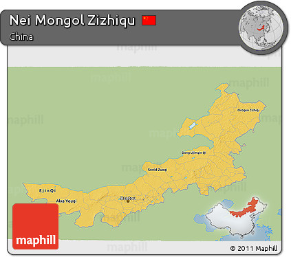 Savanna Style 3D Map of Nei Mongol Zizhiqu, single color outside