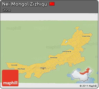 Savanna Style 3D Map of Nei Mongol Zizhiqu, single color outside