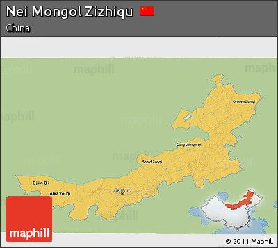 Savanna Style 3D Map of Nei Mongol Zizhiqu, single color outside