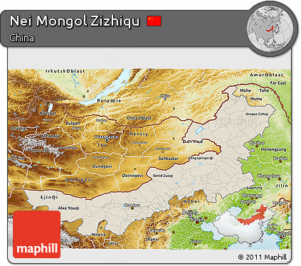 Shaded Relief 3D Map of Nei Mongol Zizhiqu, physical outside