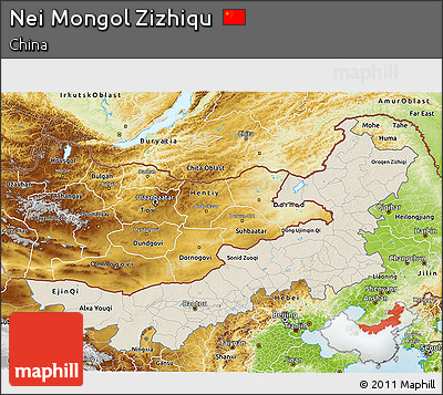 Shaded Relief 3D Map of Nei Mongol Zizhiqu, physical outside