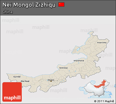 Shaded Relief 3D Map of Nei Mongol Zizhiqu, single color outside