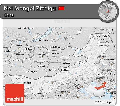 Silver Style 3D Map of Nei Mongol Zizhiqu