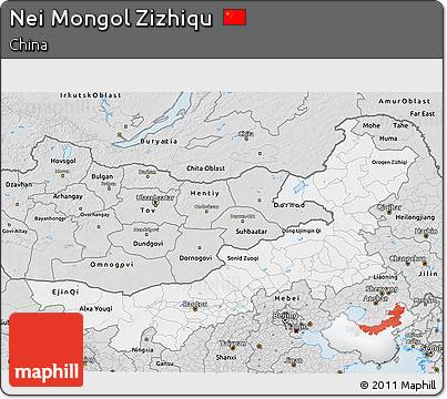 Silver Style 3D Map of Nei Mongol Zizhiqu