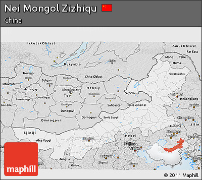 Silver Style 3D Map of Nei Mongol Zizhiqu