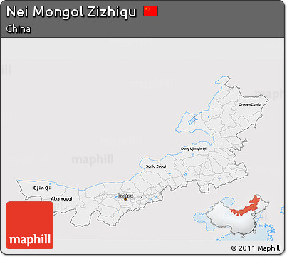 Silver Style 3D Map of Nei Mongol Zizhiqu, single color outside