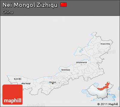 Silver Style 3D Map of Nei Mongol Zizhiqu, single color outside