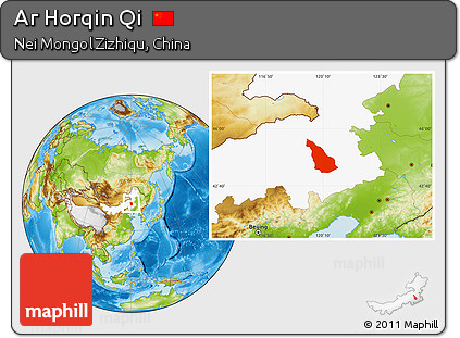 Physical Location Map of Ar Horqin Qi, highlighted parent region