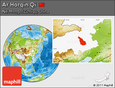 Physical Location Map of Ar Horqin Qi, highlighted parent region