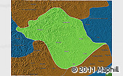 Political 3D Map of Arun Qi, darken