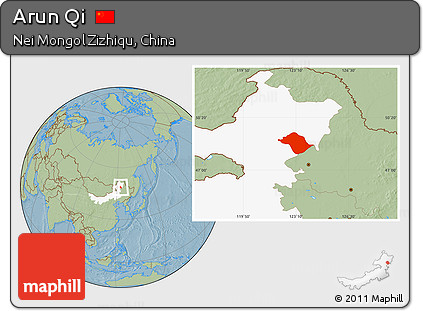 Savanna Style Location Map of Arun Qi, highlighted parent region, hill shading