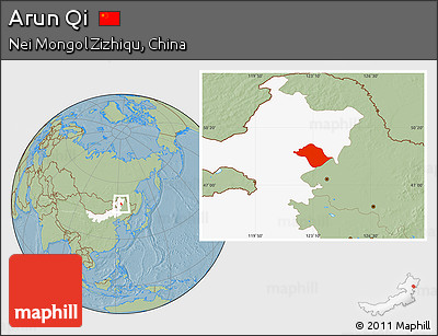 Savanna Style Location Map of Arun Qi, highlighted parent region, hill shading