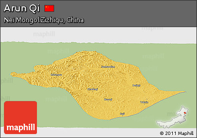 Savanna Style Panoramic Map of Arun Qi, single color outside