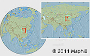 Savanna Style Location Map of Dongsheng, within the entire country, hill shading