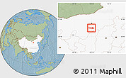 Savanna Style Location Map of Dongsheng, highlighted country, hill shading