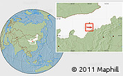 Savanna Style Location Map of Dongsheng, highlighted parent region, hill shading