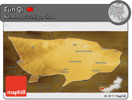 Physical 3D Map of Ejin Qi, darken