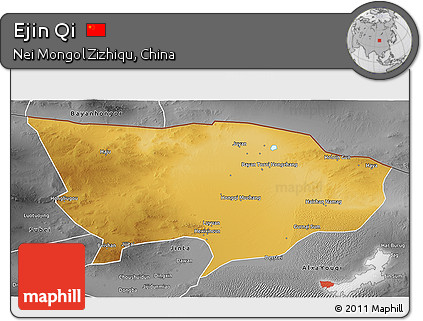Physical 3D Map of Ejin Qi, desaturated