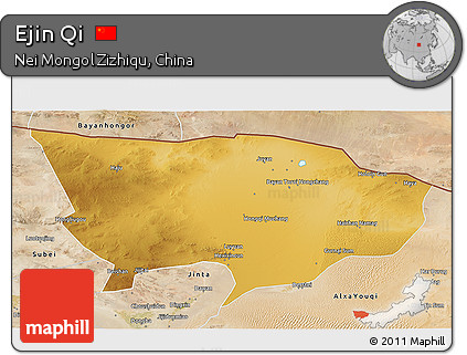 Physical 3D Map of Ejin Qi, satellite outside