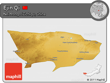 Physical 3D Map of Ejin Qi, single color outside