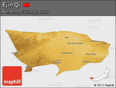 Physical 3D Map of Ejin Qi, single color outside