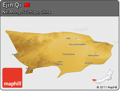 Physical 3D Map of Ejin Qi, single color outside