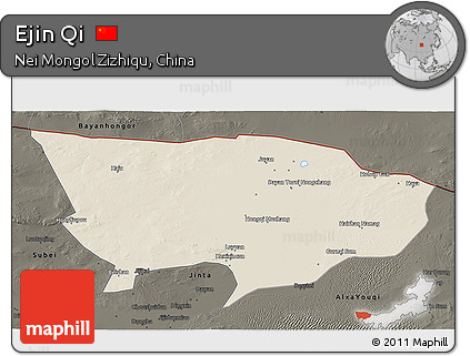 Shaded Relief 3D Map of Ejin Qi, darken