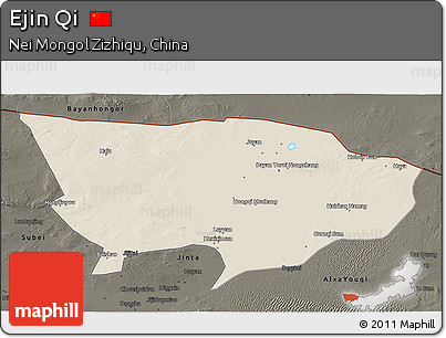 Shaded Relief 3D Map of Ejin Qi, darken