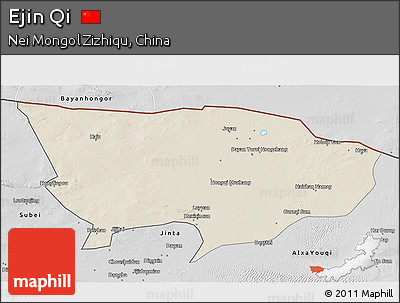 Shaded Relief 3D Map of Ejin Qi, desaturated