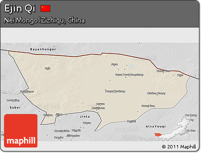 Shaded Relief 3D Map of Ejin Qi, desaturated