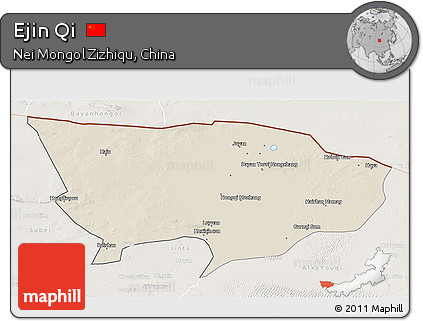 Shaded Relief 3D Map of Ejin Qi, lighten