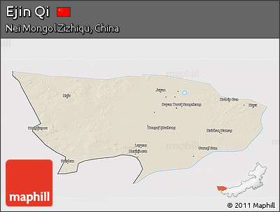 Shaded Relief 3D Map of Ejin Qi, single color outside