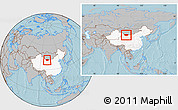 Gray Location Map of Ejin Qi, highlighted country, within the entire country, hill shading
