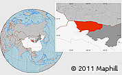 Gray Location Map of Ejin Qi, highlighted country, highlighted parent region, hill shading