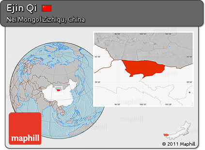 Gray Location Map of Ejin Qi, highlighted country, hill shading