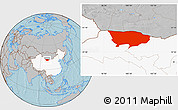 Gray Location Map of Ejin Qi, highlighted country, hill shading