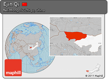 Gray Location Map of Ejin Qi, highlighted parent region, hill shading