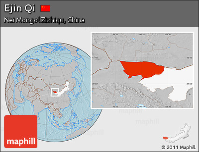 Gray Location Map of Ejin Qi, highlighted parent region, hill shading