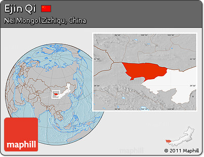 Gray Location Map of Ejin Qi, highlighted parent region, hill shading