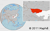 Gray Location Map of Ejin Qi, highlighted parent region, hill shading