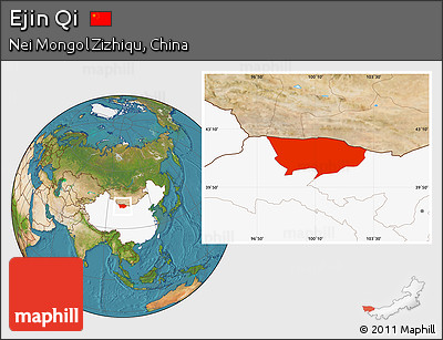 Satellite Location Map of Ejin Qi, highlighted country
