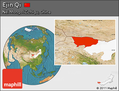 Satellite Location Map of Ejin Qi, highlighted parent region