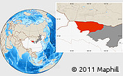 Shaded Relief Location Map of Ejin Qi, highlighted country, highlighted parent region