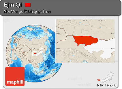 Shaded Relief Location Map of Ejin Qi, highlighted parent region